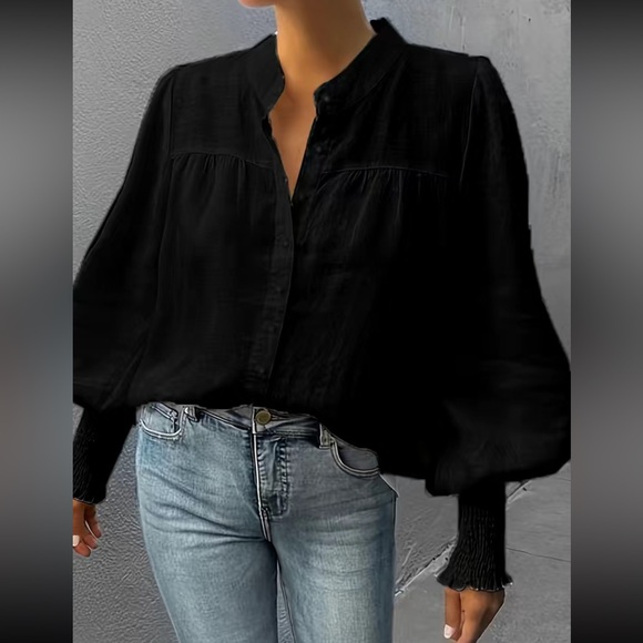 Boho shirred lantern sleeve blouse - Picture 6 of 15